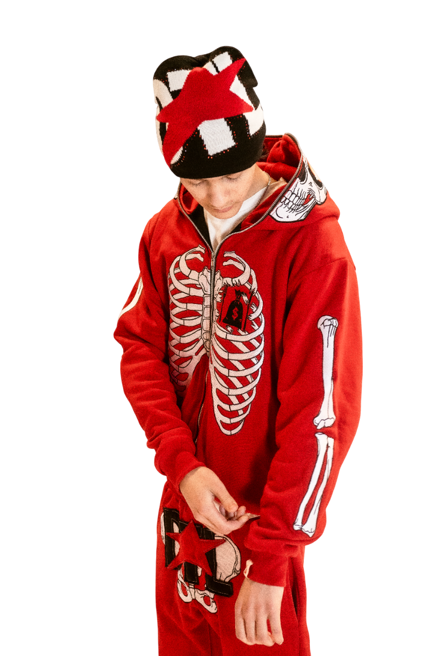 Red Skele-Zip Hoodie