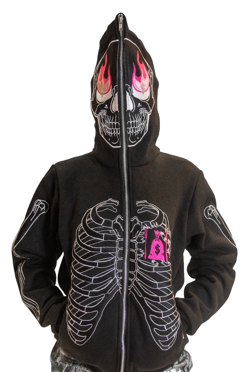 Black/Pink Skele-Zip Hoodie