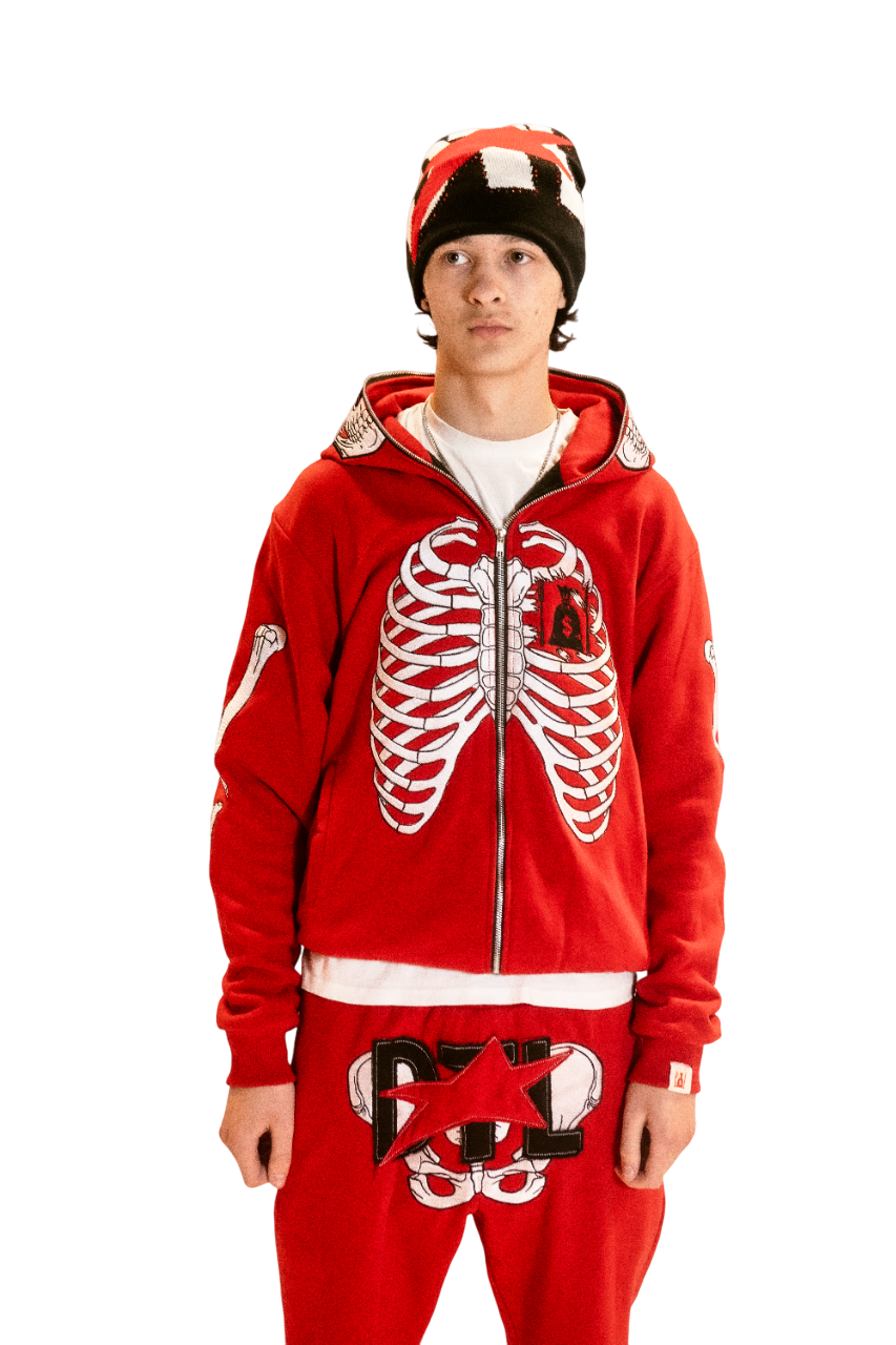 Red Skele-Zip Hoodie