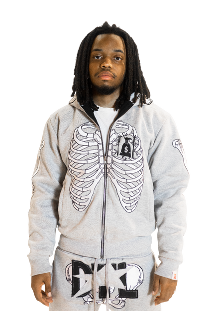 Grey Skele-Zip Hoodie