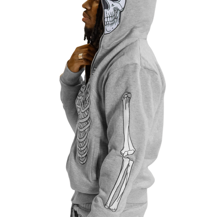Grey Skele-Zip Hoodie