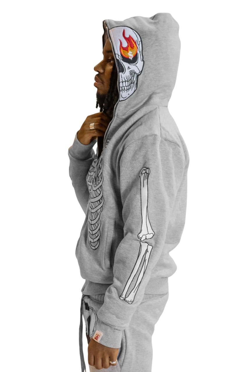 Grey Skele-Zip Hoodie