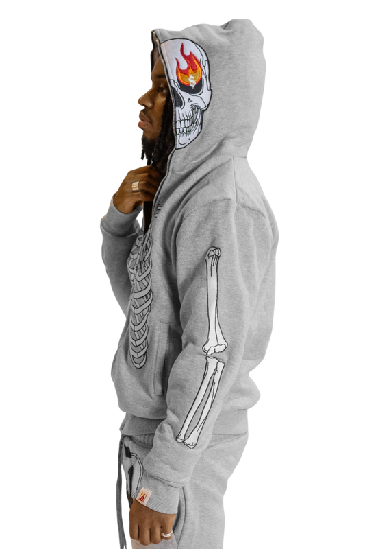 Grey Skele-Zip Hoodie
