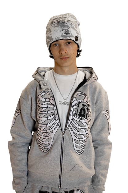 Grey Skele-Zip Hoodie