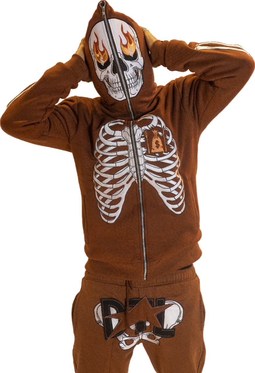 Brown Skele-Zip Hoodie