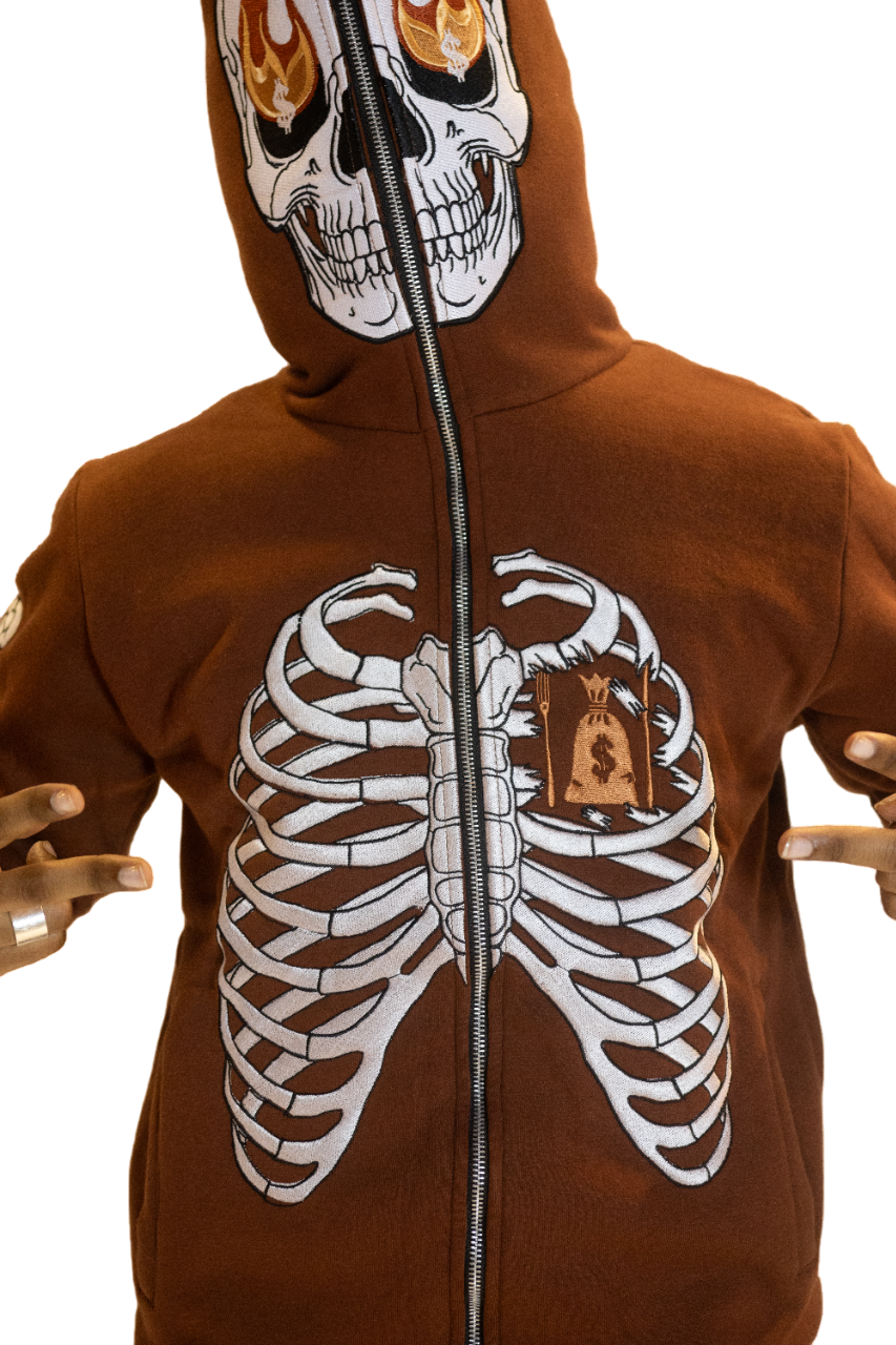 Brown Skele-Zip Hoodie