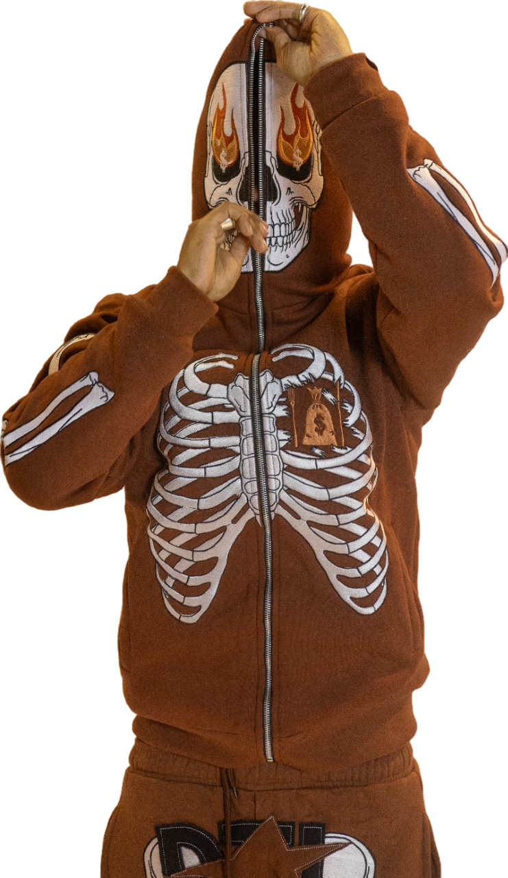 Brown Skele-Zip Hoodie