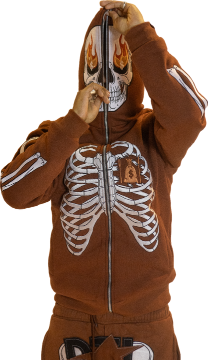 Brown Skele-Zip Hoodie