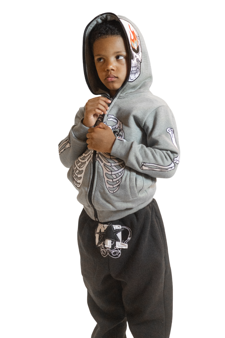 Grey Skele-Zip Hoodie (Kids)