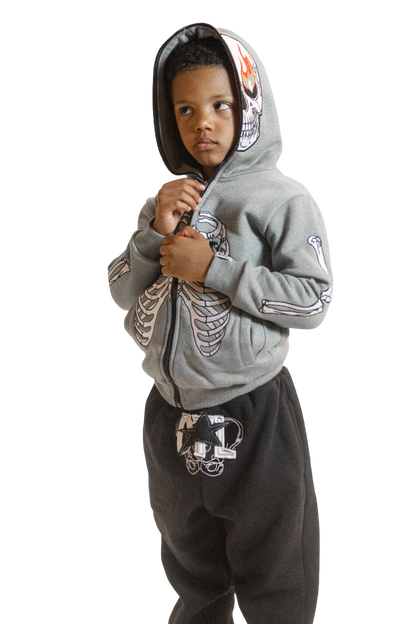 Grey Skele-Zip Hoodie (Kids)