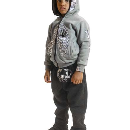 Grey Skele-Zip Hoodie (Kids)