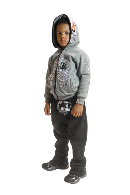 Grey Skele-Zip Hoodie (Kids)