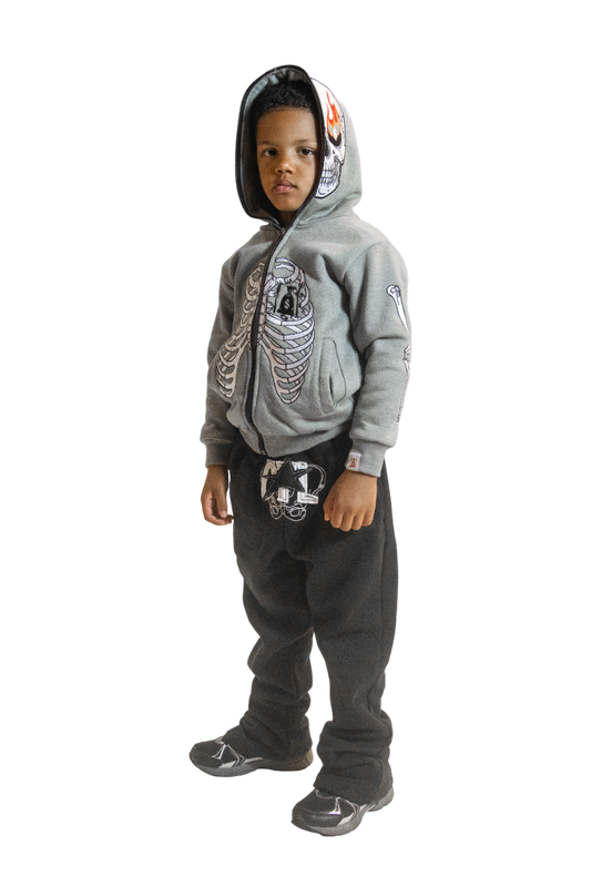 Grey Skele-Zip Hoodie (Kids)
