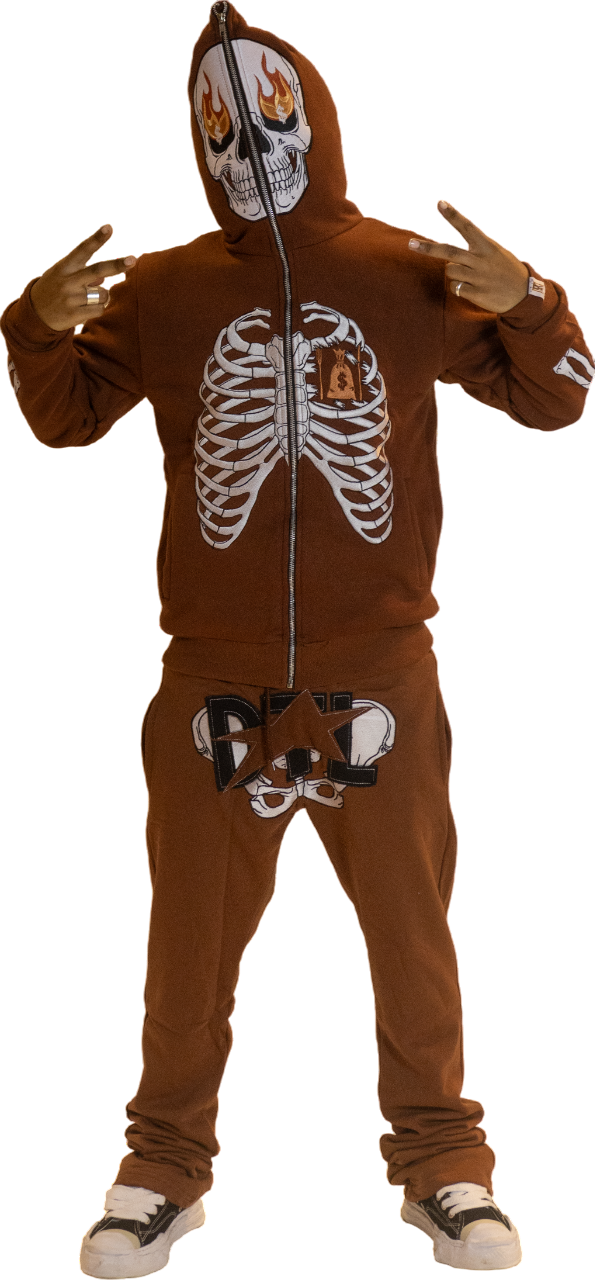 Brown Skele-Zip Hoodie
