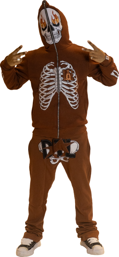 Brown Skele-Zip Hoodie