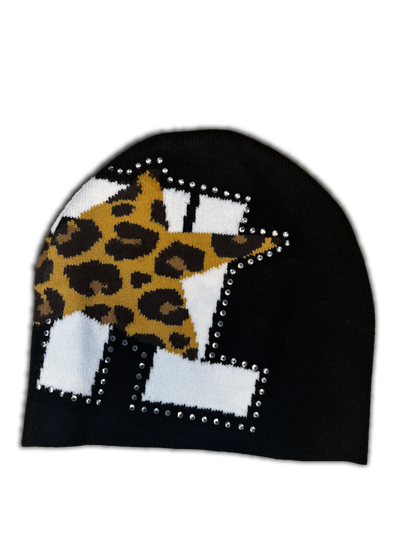 Black/Cheetah Beanie