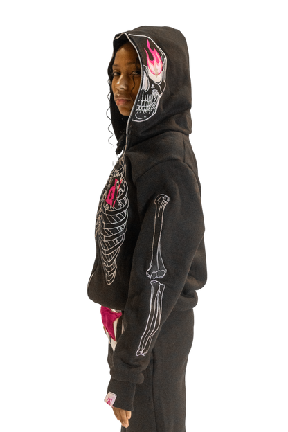 Black/Pink Skele-Zip Hoodie