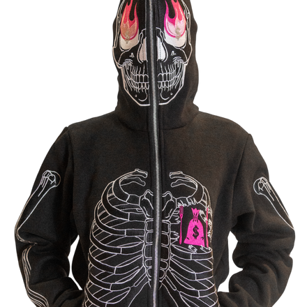 Black/Pink Skele-Zip Hoodie