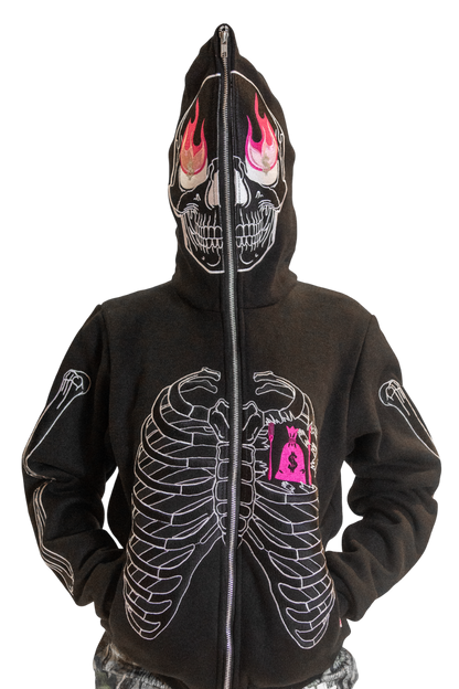 Black/Pink Skele-Zip Hoodie