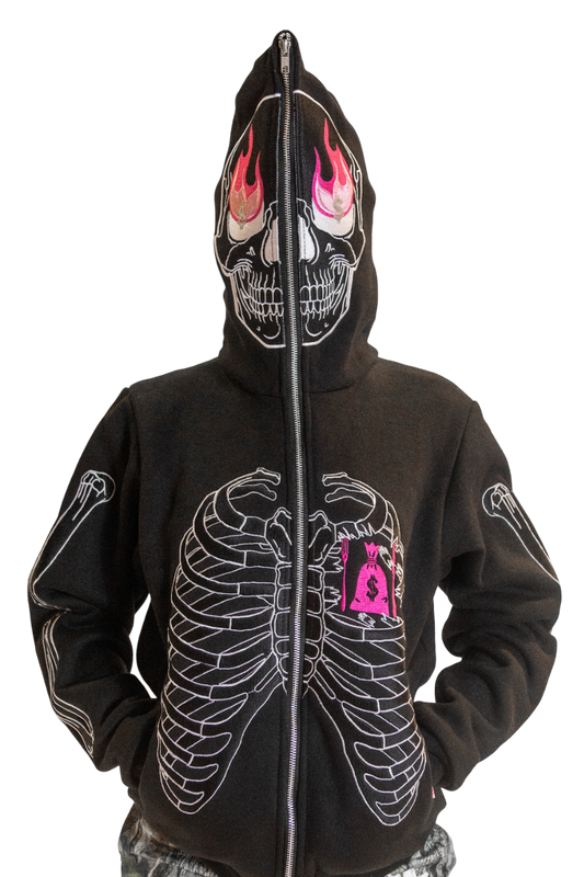 Black/Pink Skele-Zip Hoodie