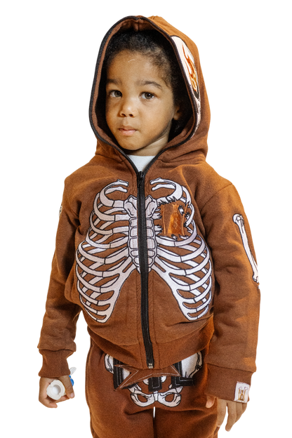 Brown Skele-ZIp Hoodie (Kids)