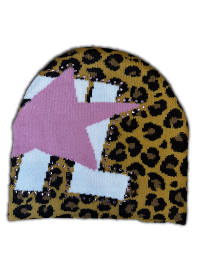 Cheetah/Pink Rhinestone Beanie
